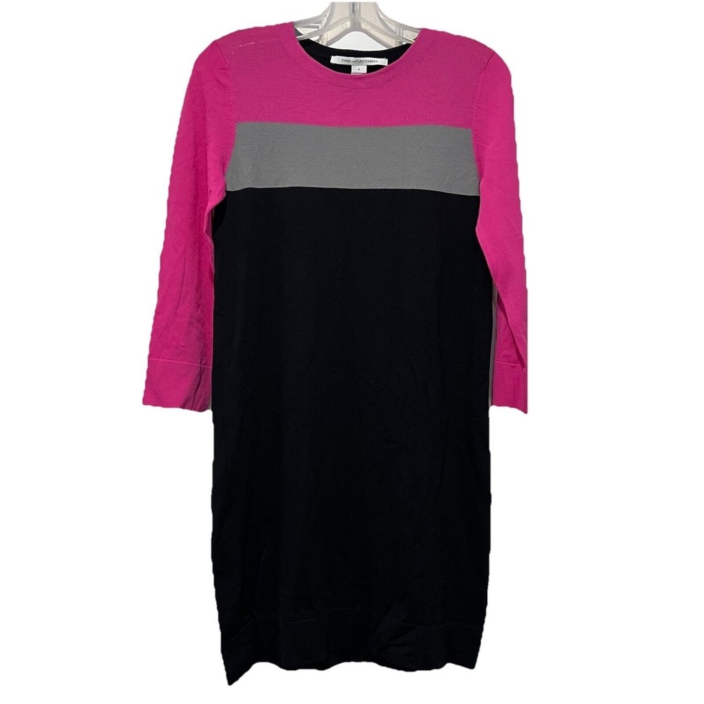 DIANE von FURSTENBERG‎ Colorblock Knit Dress Pink Long Sleeve Size P XS